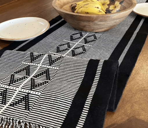 Monochrome Handwoven Diamond Motif Table Runner - Image 2